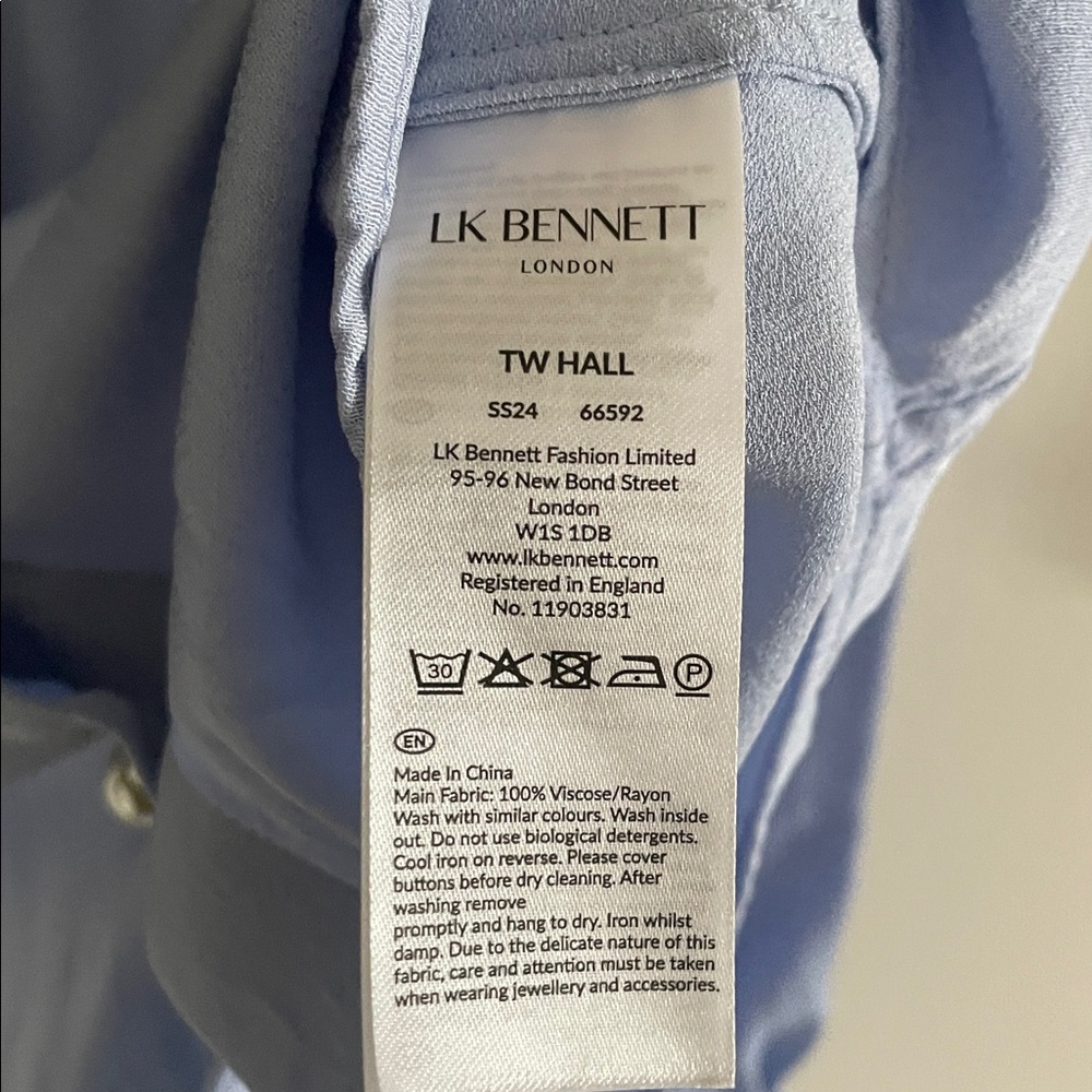 LK Bennett London Hall Tie Neck Blouse Women’s 8 Periwinkle Blue Puff Sleeve - Picture 7 of 8
